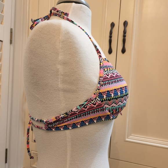 Victoria's Secret Geometric Pink Blue Black 32C Top M Bottom 2 Piece Bikini Swim - Picture 2 of 13